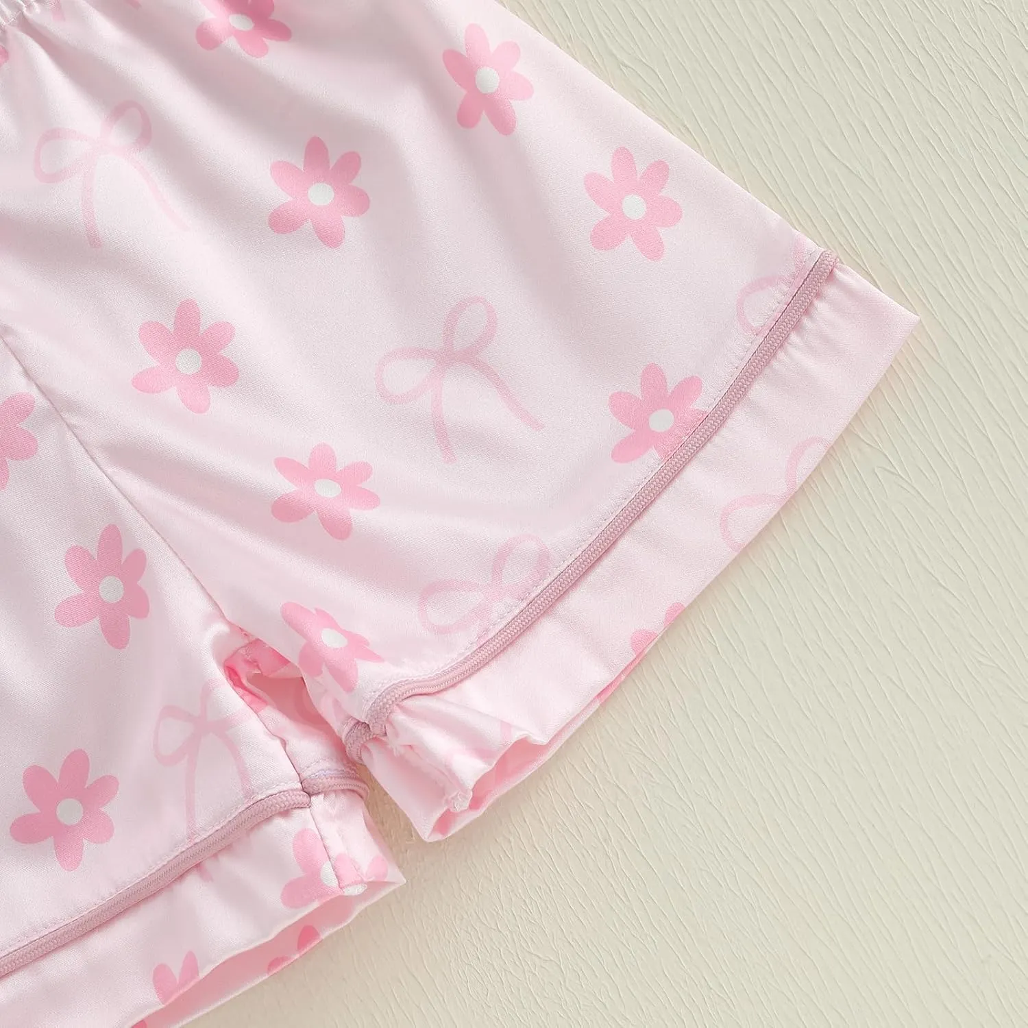 MAINESAKA Toddler Girl Summer Pajamas Baby Satin Pajama Set 2 Piece Button Down Pjs Short Sleeve Top And Shorts Sleepwear