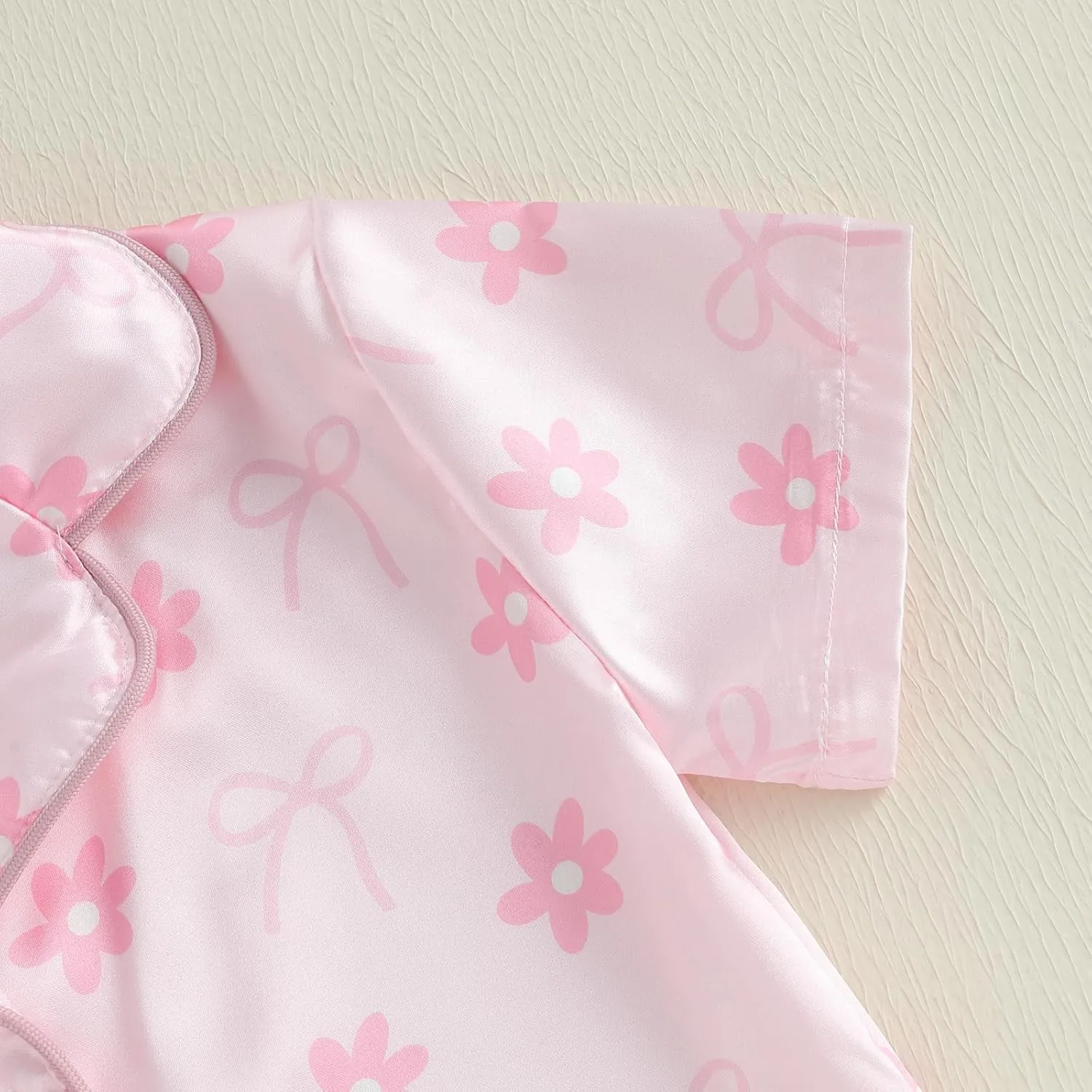 MAINESAKA Toddler Girl Summer Pajamas Baby Satin Pajama Set 2 Piece Button Down Pjs Short Sleeve Top And Shorts Sleepwear