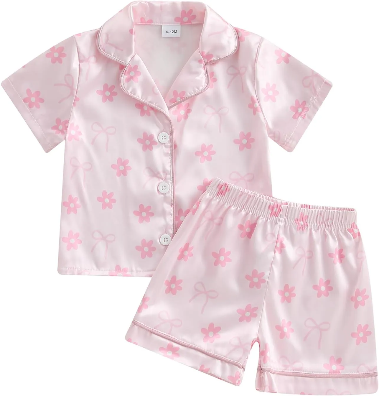 MAINESAKA Toddler Girl Summer Pajamas Baby Satin Pajama Set 2 Piece Button Down Pjs Short Sleeve Top And Shorts Sleepwear