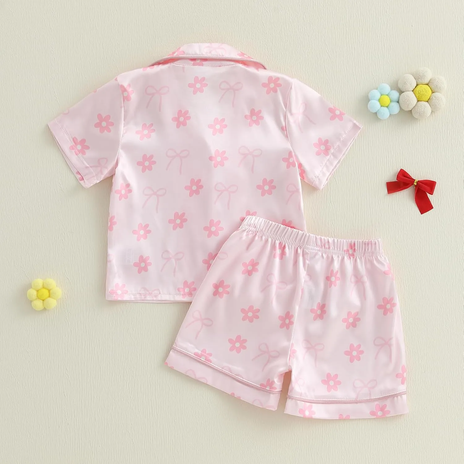MAINESAKA Toddler Girl Summer Pajamas Baby Satin Pajama Set 2 Piece Button Down Pjs Short Sleeve Top And Shorts Sleepwear