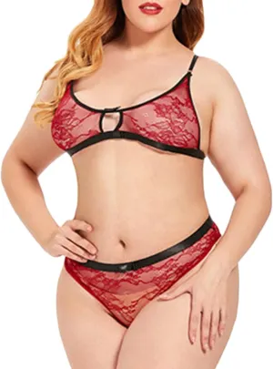 Maiyifu-GJ Women Sexy Plus Size Lingerie Set 2 Piece Floral Lace Bra and Panty Hollow Out Bralette Babydoll Underwear Suit