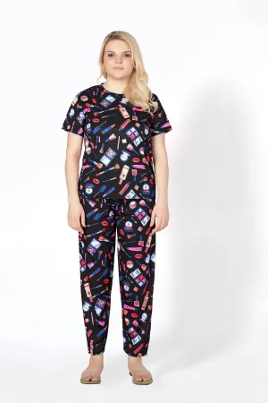 Makuap-Kit Print T-shirt And Long Pajama Set