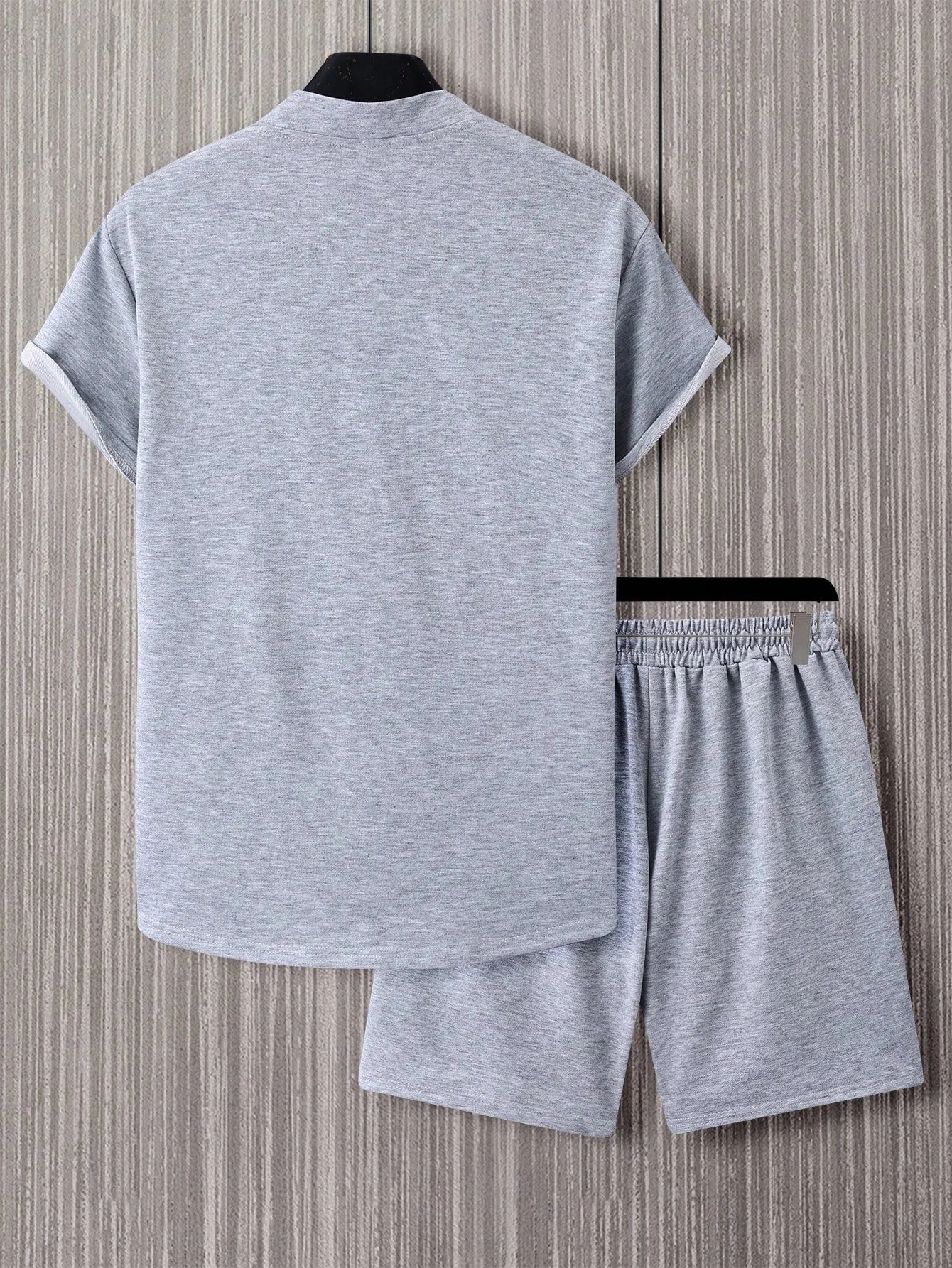 Manfinity Homme 2pcs Men's Button Short Sleeve Letter Print Shirt And Drawstring Casual Shorts Set