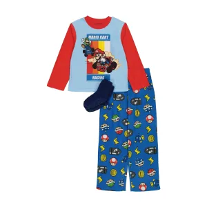 Mario Kart Boys Pajama Set with Socks, Long Sleeve Top and Pants 3PC PJ Outfit, 4-10, Red