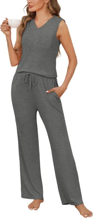 Marvmys Women's Pajamas Sleeveless Summer Lounge Set Ribbed Knit Pj Loungewear Soft Tank Sleepwear Nightwear