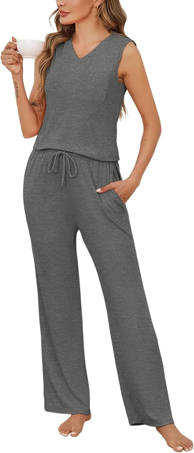 Marvmys Women's Pajamas Sleeveless Summer Lounge Set Ribbed Knit Pj Loungewear Soft Tank Sleepwear Nightwear