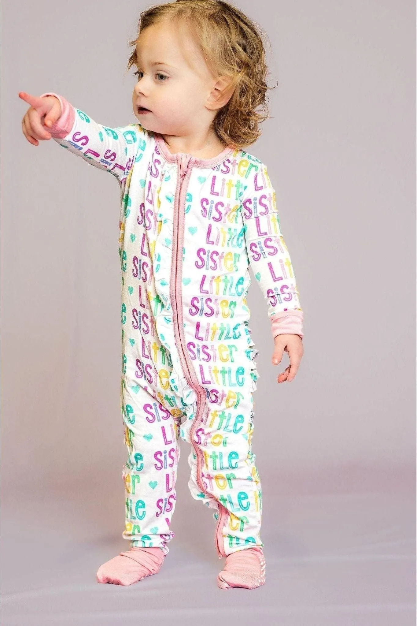 Matching Bamboo One-Piece Zipper Pajamas for Little Sisters