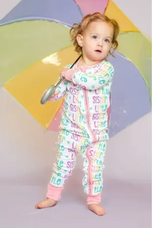 Matching Bamboo One-Piece Zipper Pajamas for Little Sisters