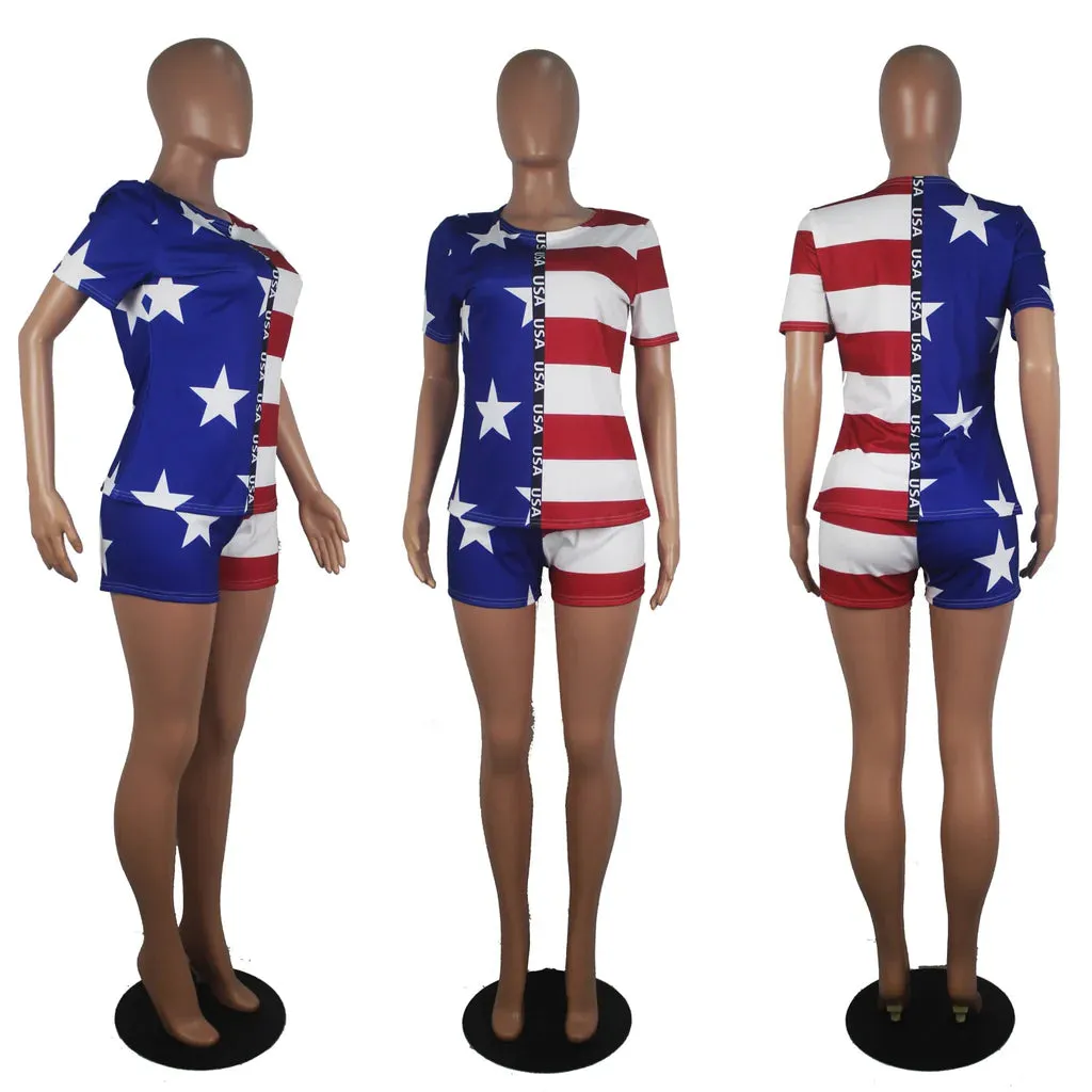 MB FASHION American Flag T-Shirt and Shorts Set 8445