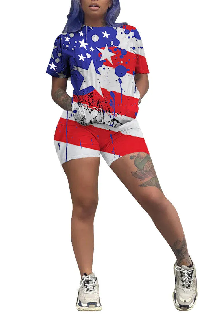 MB FASHION American Flag T-Shirt and Shorts Set 8445