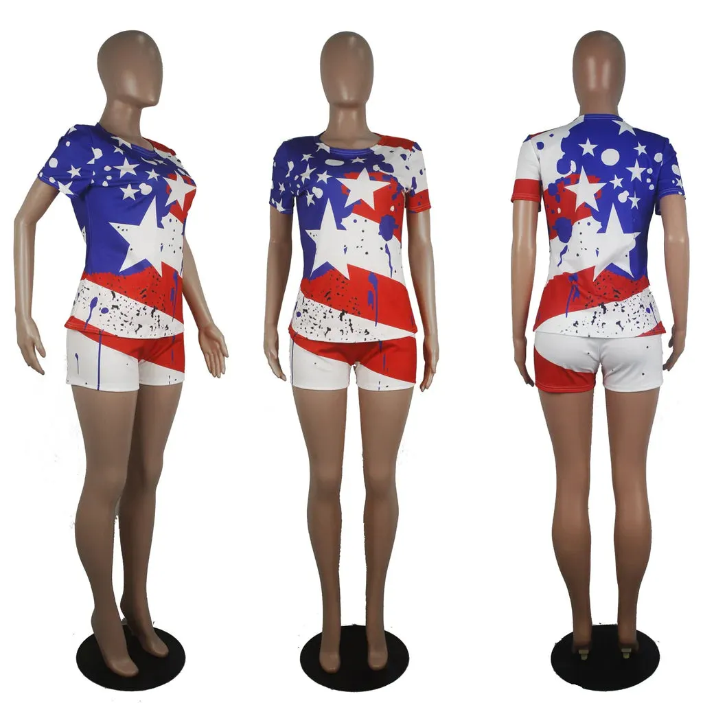 MB FASHION American Flag T-Shirt and Shorts Set 8445