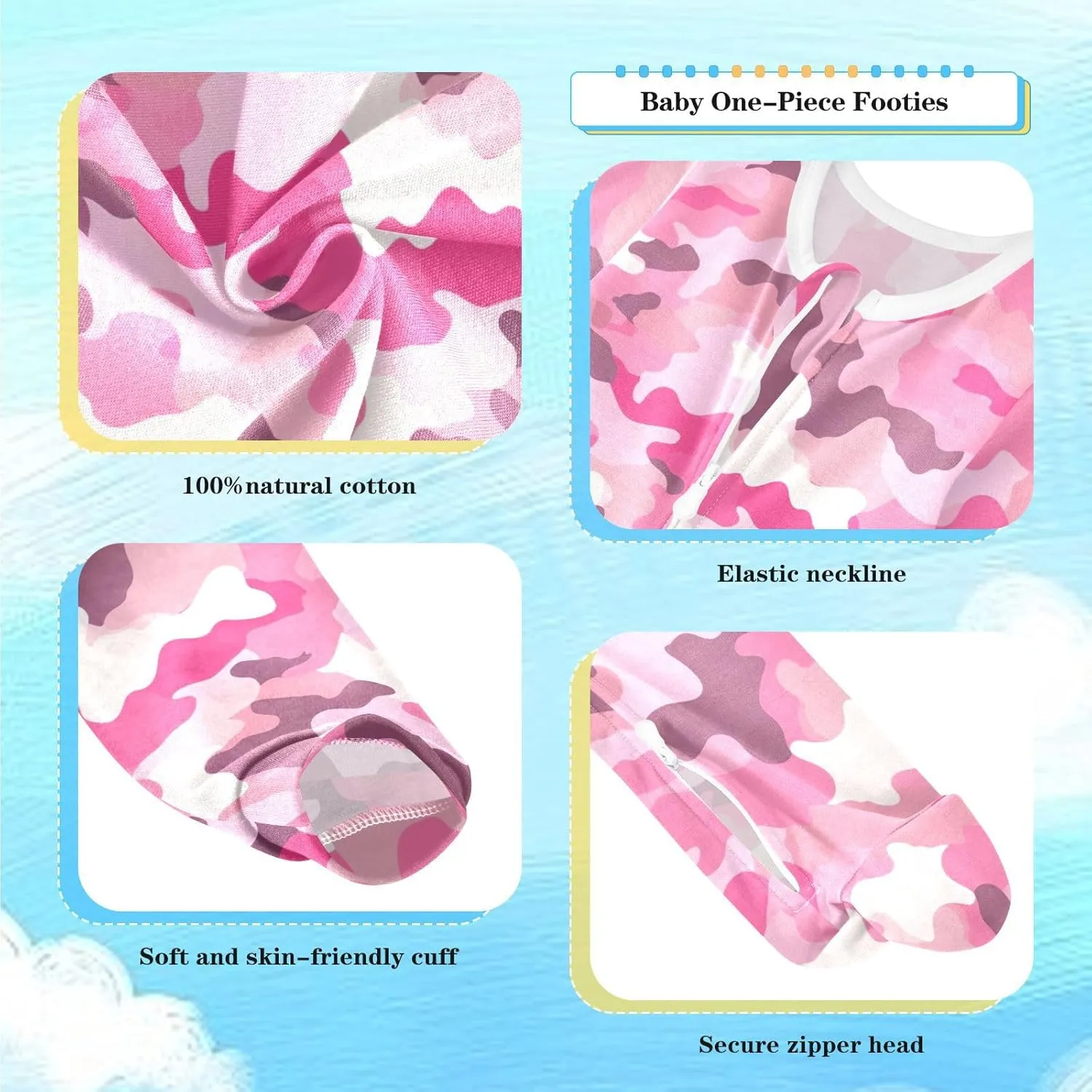 MCHIVER Classic Camouflage Pink Newborn Footies Pajamas Baby Sleepers Footed Rompers Pjs' for Sleep Play 3-24M