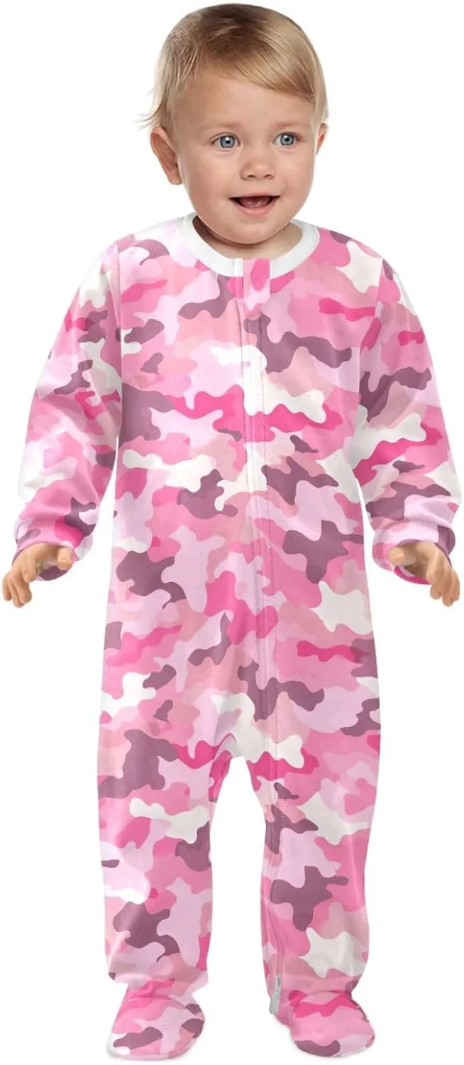 MCHIVER Classic Camouflage Pink Newborn Footies Pajamas Baby Sleepers Footed Rompers Pjs' for Sleep Play 3-24M