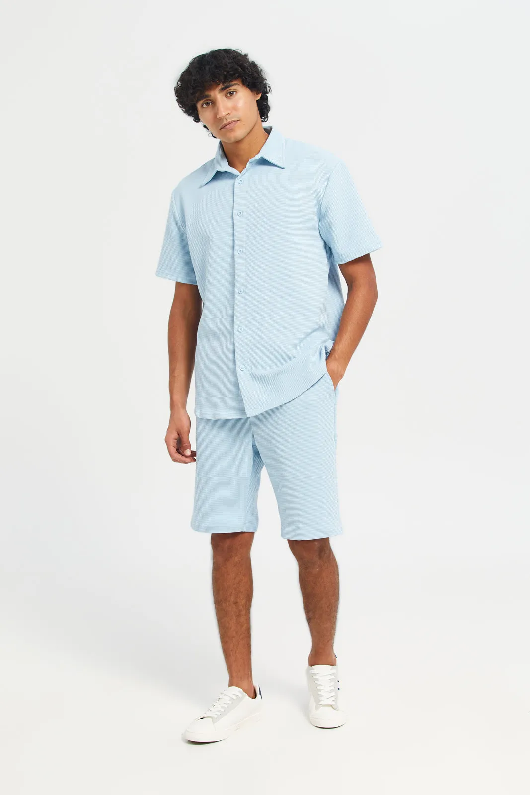 Men Blue Ribbed Lounge Shorts