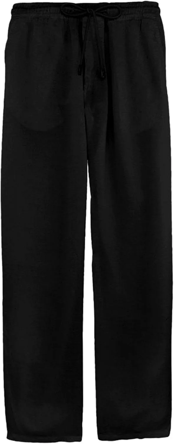 Men Cotton Linen Simple Elastic Waist Trousers Straight-Legs Summer Yoga Beach Long Pants Loose Fit Pajamas Pants