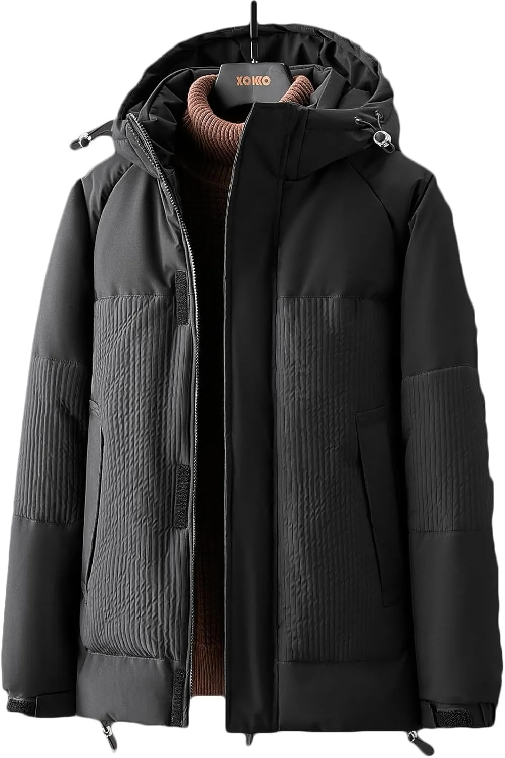 Men Lightweight Waterproof Hooded Rain Jacket, Windproof Thick Warm Parka Hiking Travel Snow Ski Windbreaker Jackets