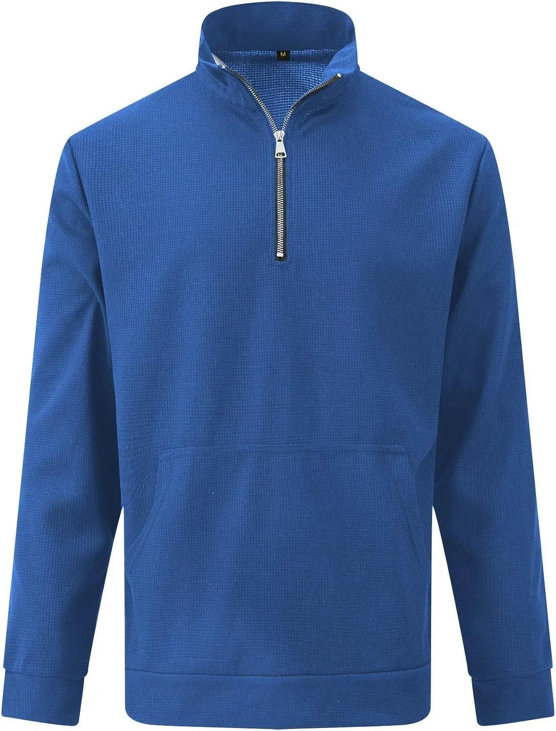 Men Waffle Sweatshirt Plus Size Slim Fit 1/4 Zip Long Sleeve Pullover Tops Casual Workout Daily Sweater with Pockets