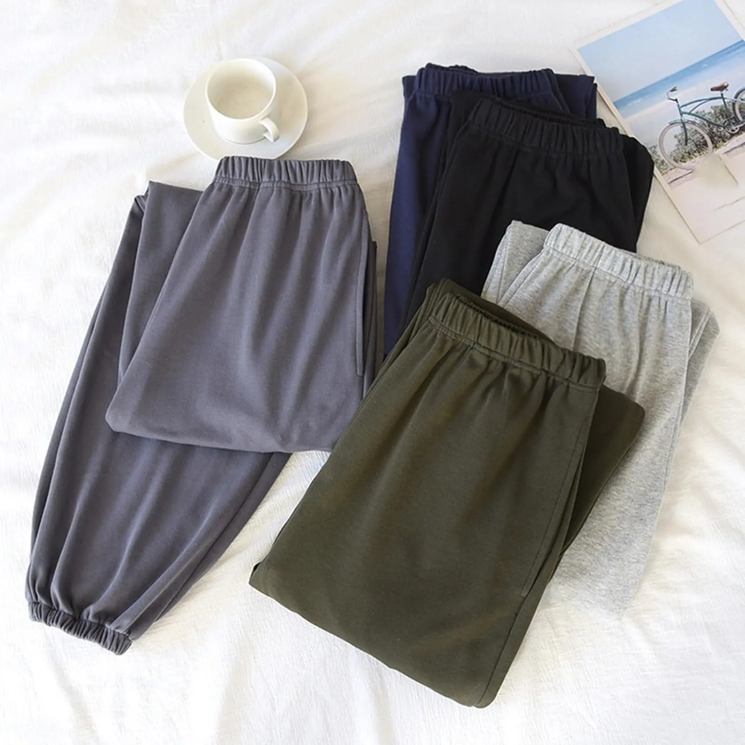 Men'S 100% Cotton Lounge Pants Soft Loose Thickened Pajama Pants Autumn And Winter Fleece Warm Sleep Pant