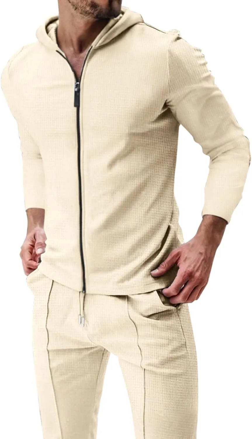 Men's 2 Piece Hoodie Sweatshirt Tracksuit Hooded Cardigan Solid Color Long Sleeve Pants Set Men's Tracksuit 2 Pieces