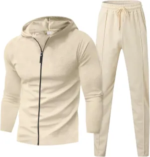 Men's 2 Piece Hoodie Sweatshirt Tracksuit Hooded Cardigan Solid Color Long Sleeve Pants Set Men's Tracksuit 2 Pieces