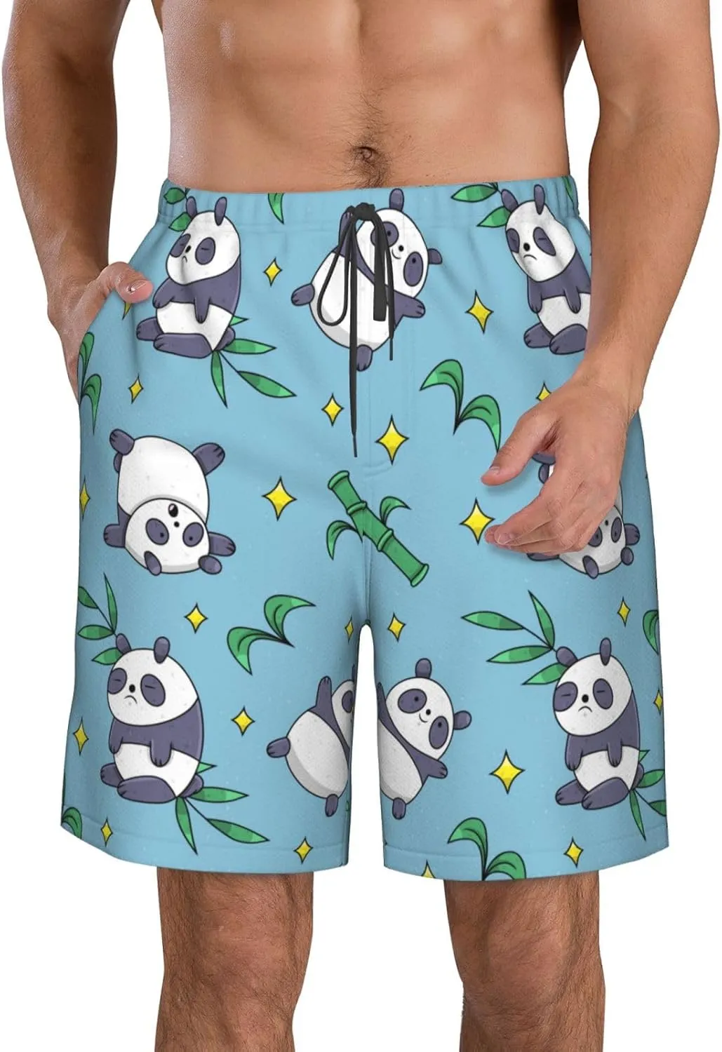Men's Beach Shorts Quick Dry Swim Trunks Board Surf Summer, Panda Animal Pattern