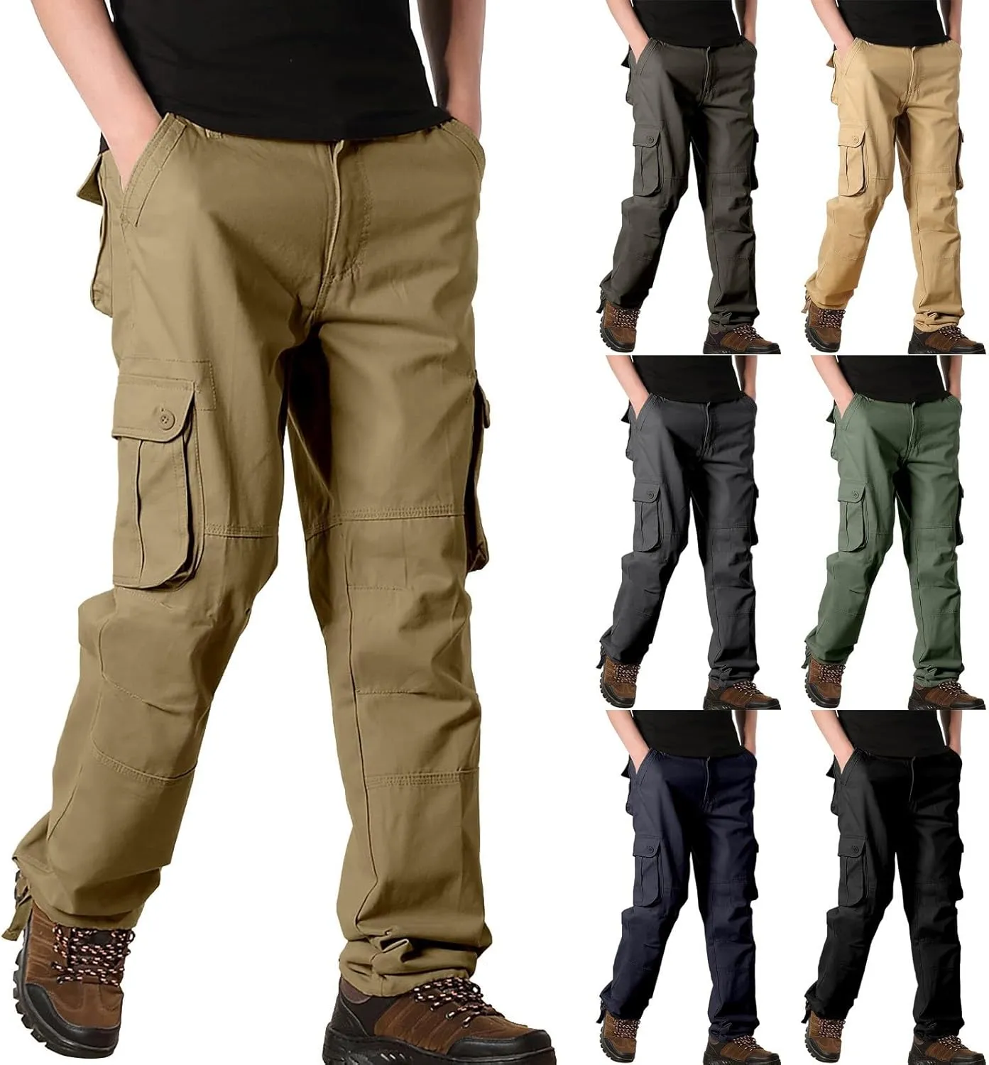 Men's Big and Tall Cargo Pants Loose Straight Leg Outdoor Travel Hiking Trousers Lightweight Tactical Jogger Pants