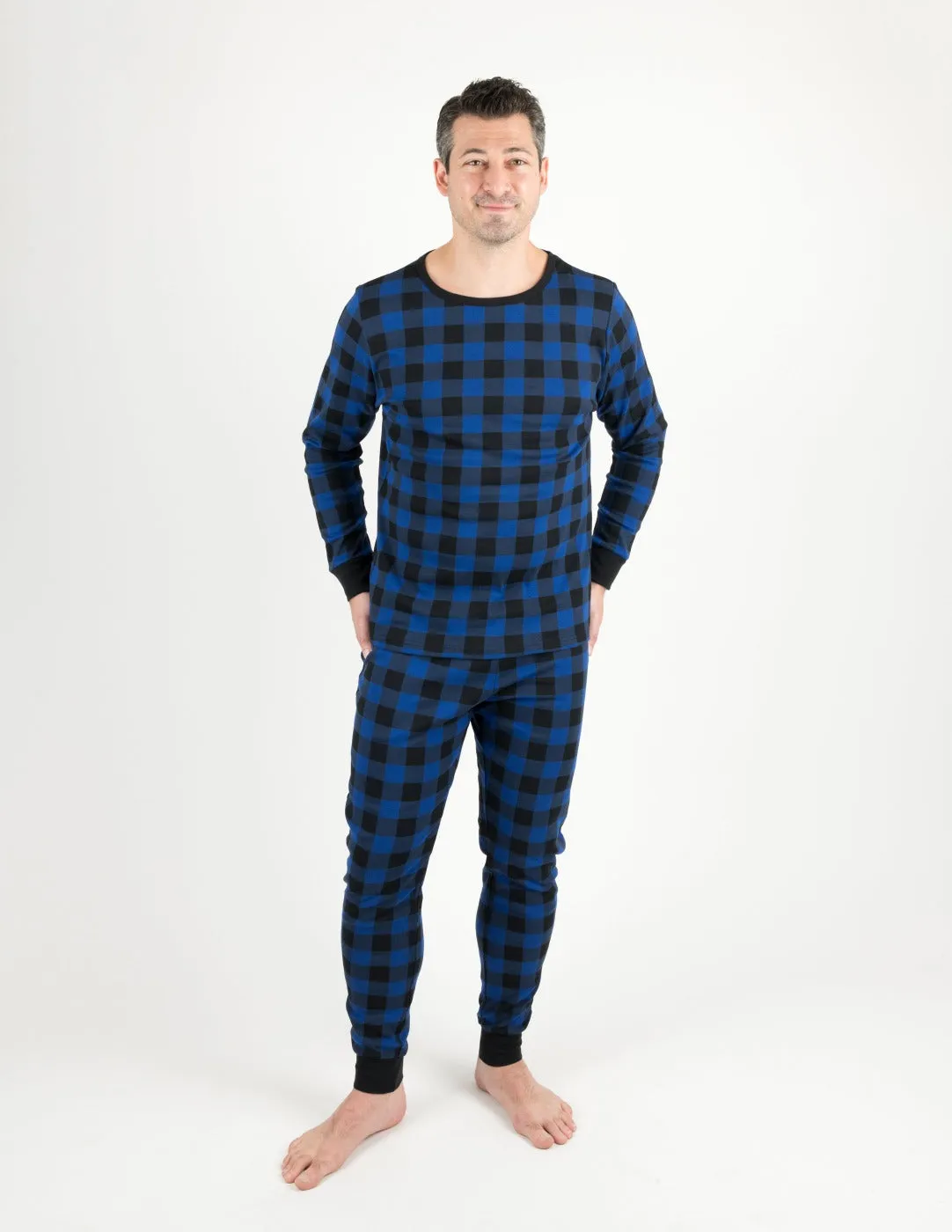 Mens Black & Navy Plaid Cotton Pajamas