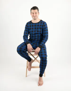 Mens Black & Navy Plaid Cotton Pajamas