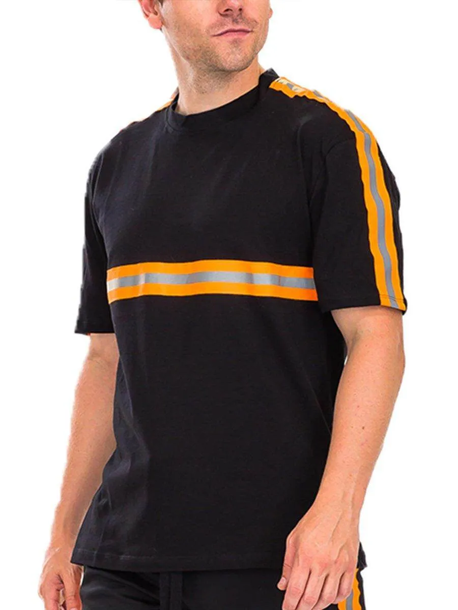 Mens Black Orange Reflective T-Shirt Short Sleeve