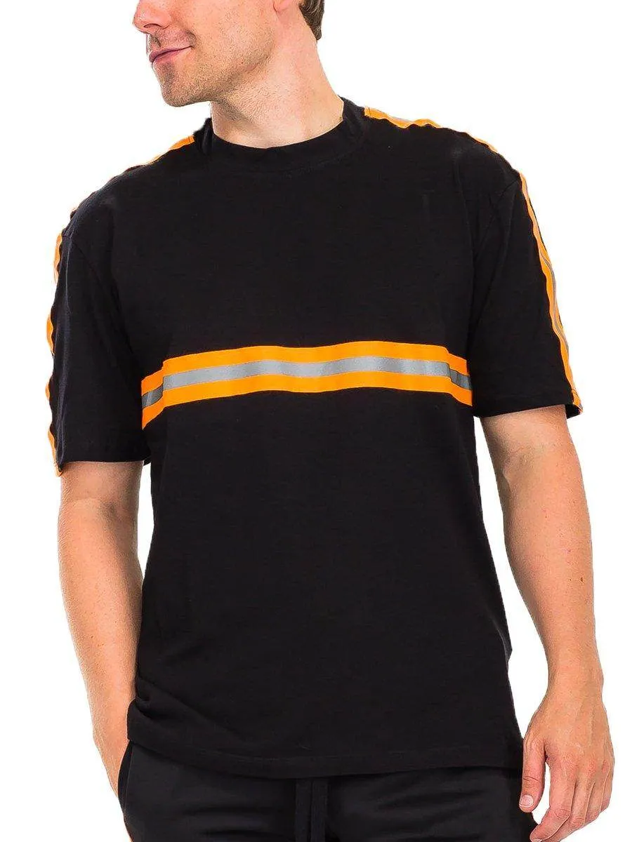 Mens Black Orange Reflective T-Shirt Short Sleeve