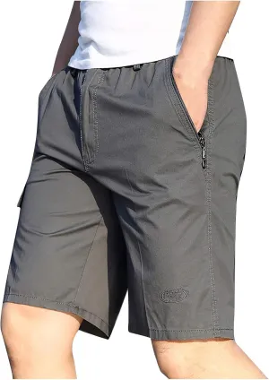 Mens Cargo Sports Shorts Loose Fit Lounge Short Pant Solid Breathable Shorts Zipper Casual Capri Pants with Pocket