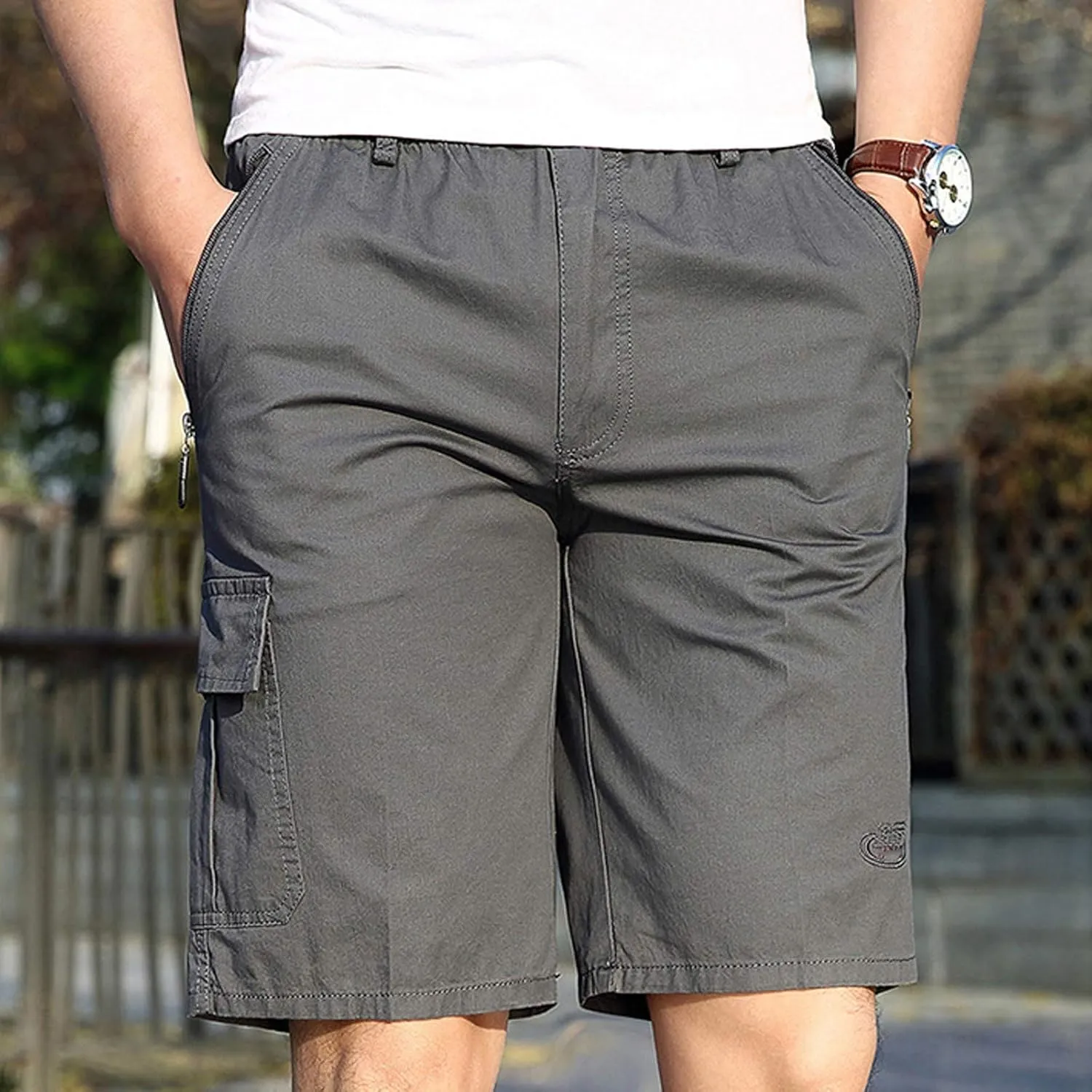 Mens Cargo Sports Shorts Loose Fit Lounge Short Pant Solid Breathable Shorts Zipper Casual Capri Pants with Pocket