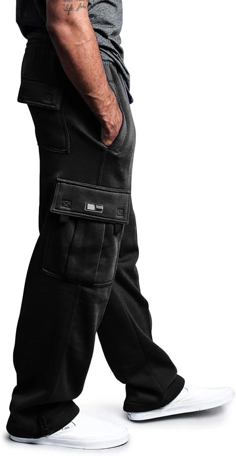 Men's Cargo Sweatpants Casual Drawstring Elastic Waist Pants Open Bottom Athletic Pants Gym Sweatpants with Pockets