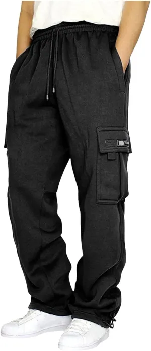 Men's Cargo Sweatpants Casual Drawstring Elastic Waist Pants Open Bottom Athletic Pants Gym Sweatpants with Pockets