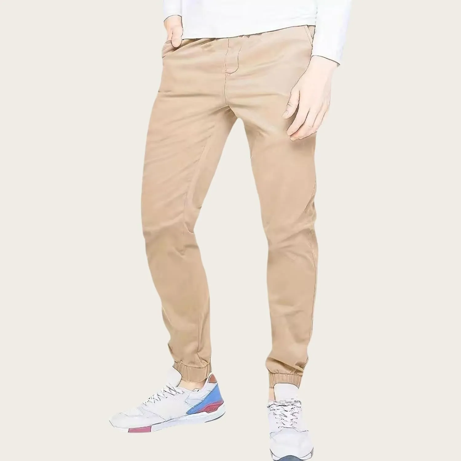 Mens Casual Chinos Jogger Pants Waist Athletic Straight Fit Hiking Pants Drawstring Lightweight Stretch Twill Joggers