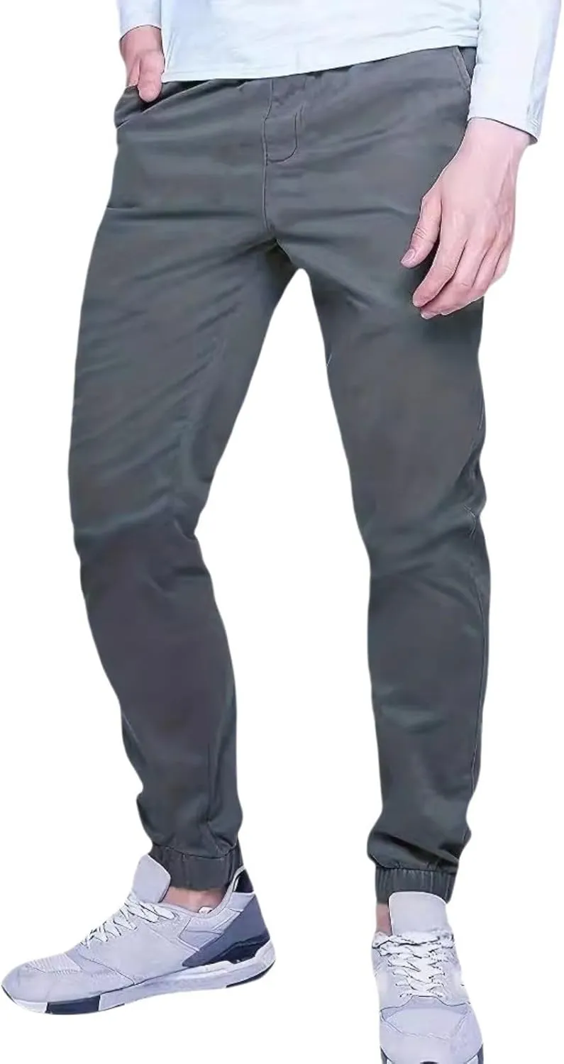 Mens Casual Chinos Jogger Pants Waist Athletic Straight Fit Hiking Pants Drawstring Lightweight Stretch Twill Joggers