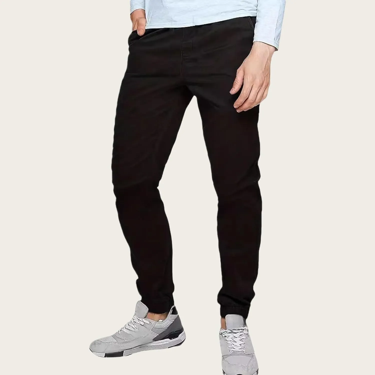 Mens Casual Chinos Jogger Pants Waist Athletic Straight Fit Hiking Pants Drawstring Lightweight Stretch Twill Joggers