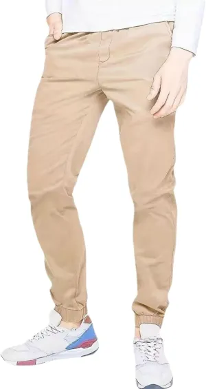 Mens Casual Chinos Jogger Pants Waist Athletic Straight Fit Hiking Pants Drawstring Lightweight Stretch Twill Joggers