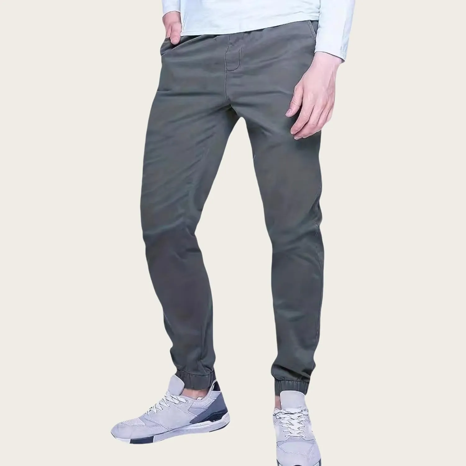 Mens Casual Chinos Jogger Pants Waist Athletic Straight Fit Hiking Pants Drawstring Lightweight Stretch Twill Joggers
