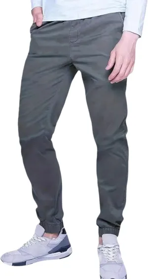 Mens Casual Chinos Jogger Pants Waist Athletic Straight Fit Hiking Pants Drawstring Lightweight Stretch Twill Joggers