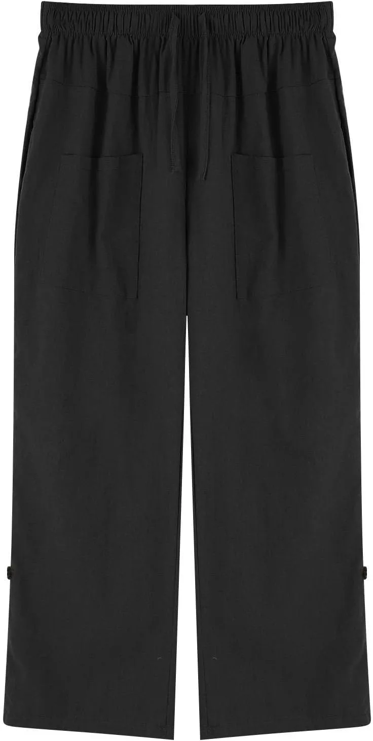 Mens Casual Linen Drawstring Pants Straight Leg Elastic Waist Lightweight Pant Summer Beach Yoga Trouser with Pockets