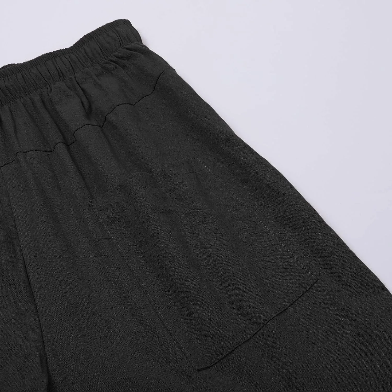 Mens Casual Linen Drawstring Pants Straight Leg Elastic Waist Lightweight Pant Summer Beach Yoga Trouser with Pockets