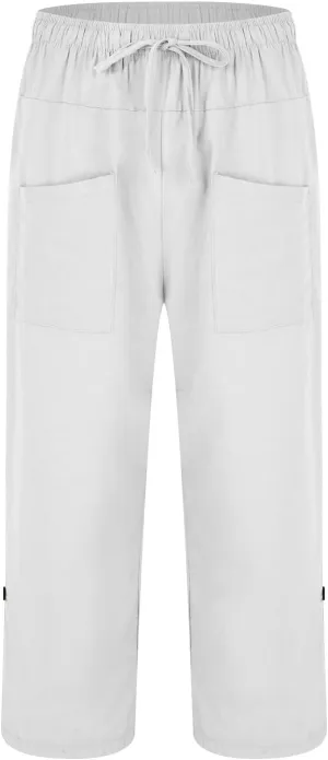 Mens Casual Linen Drawstring Pants Straight Leg Elastic Waist Lightweight Pant Summer Beach Yoga Trouser with Pockets