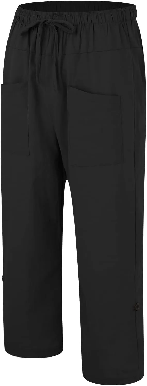 Mens Casual Linen Drawstring Pants Straight Leg Elastic Waist Lightweight Pant Summer Beach Yoga Trouser with Pockets