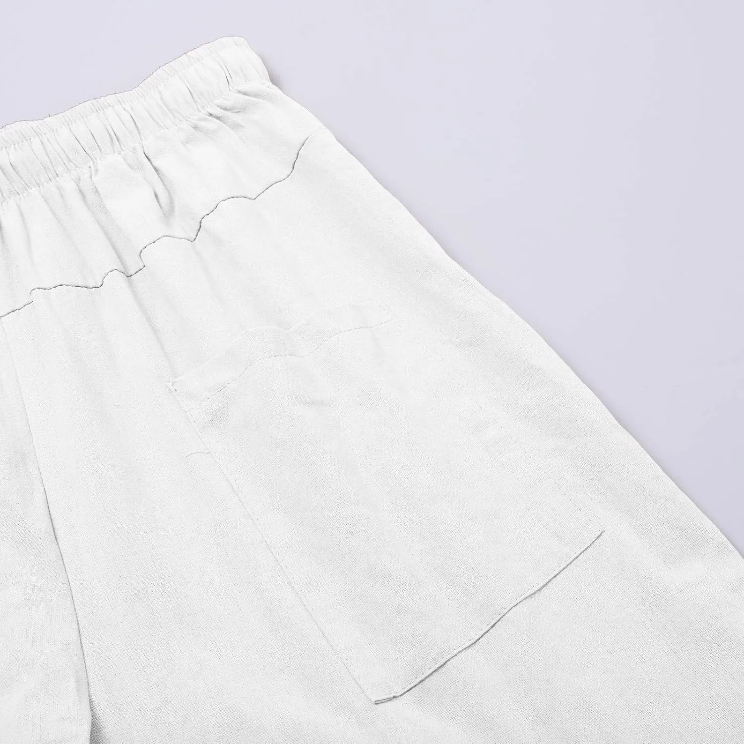 Mens Casual Linen Drawstring Pants Straight Leg Elastic Waist Lightweight Pant Summer Beach Yoga Trouser with Pockets