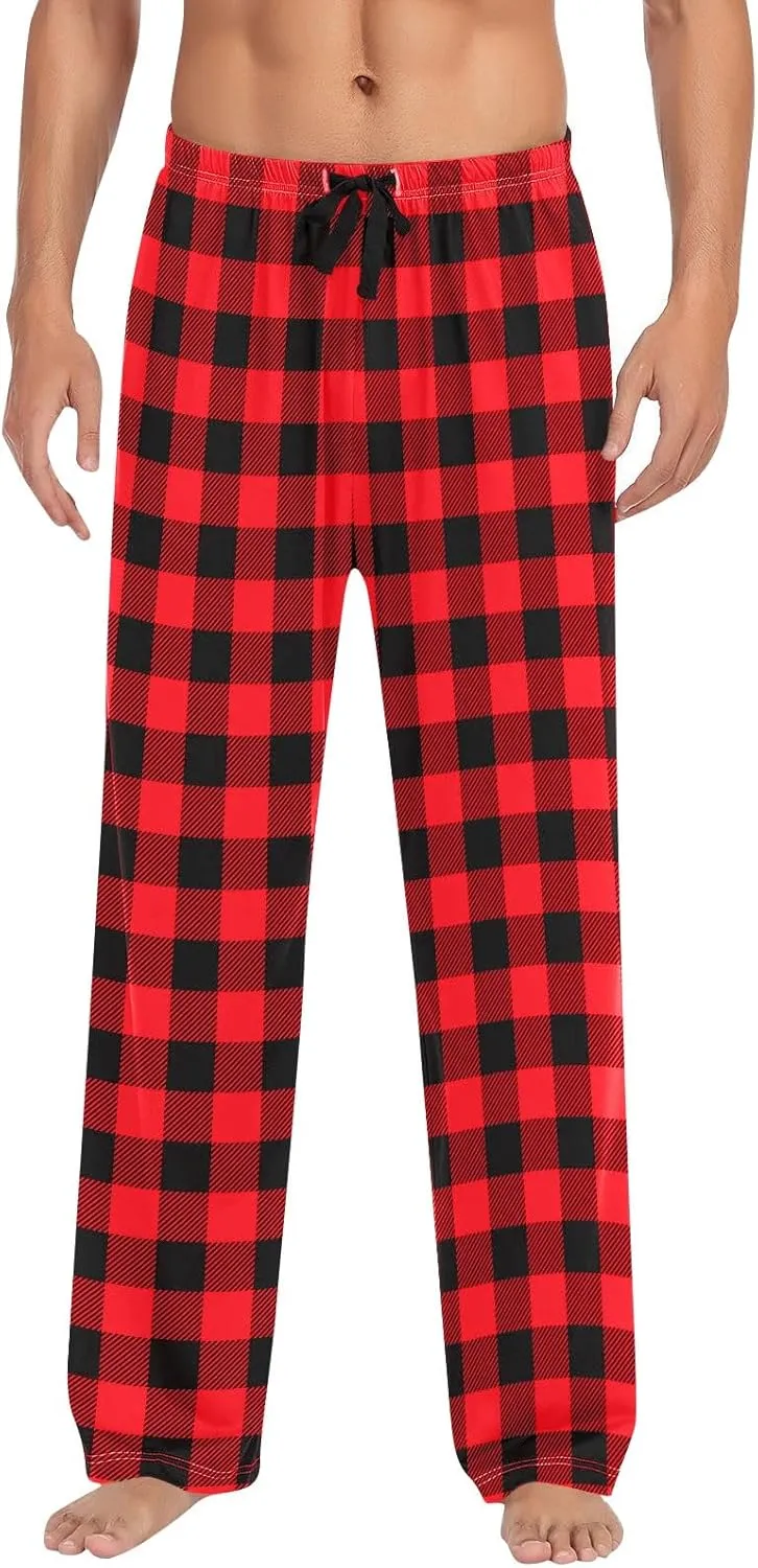 Mens Christmas Pajama Pants Sleepwear Lounge Pants Drawstring Elastic Lightweight Straight Leg Pj Pants with Pocket