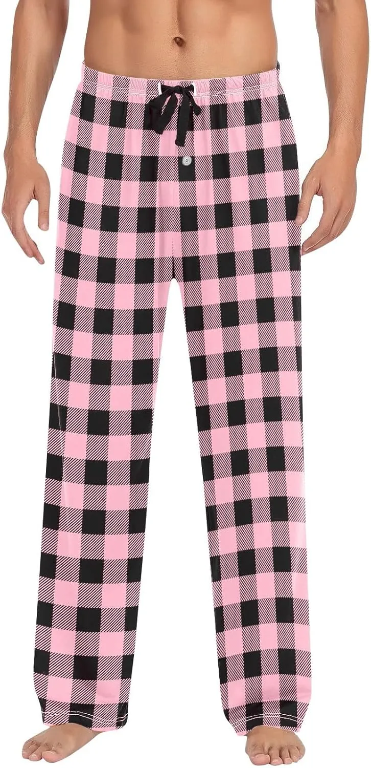 Mens Christmas Pajama Pants Sleepwear Lounge Pants Drawstring Elastic Lightweight Straight Leg Pj Pants with Pocket