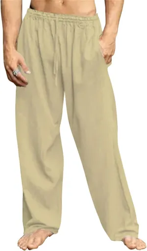 Mens Cotton Linen Drawstring Pants Lightweight Summer Casual Loose Yoga Jogger Pant Elastic Waist Wide Leg Sweatpants