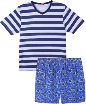 Mens Cotton Short Sleeve Pajamas Set,Comfy Casual Breathable Raglan Top and Shorts Soft Lounge Sleepwear Set