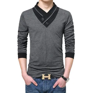 Mens Cotton Stitching Slim Fit long Sleeve T-Shirt